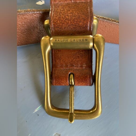 VTG polo Ralph Lauren brown equestrian gold Leather Belt 1” thick fits 26-33” main image 5